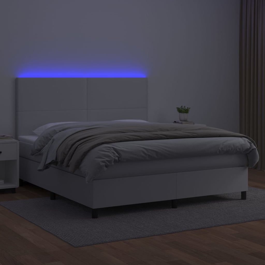 Boxspring met matras en LED kunstleer wit 160x200 cm is nu te koop bij PeponiXL, paradijselijk wonen!