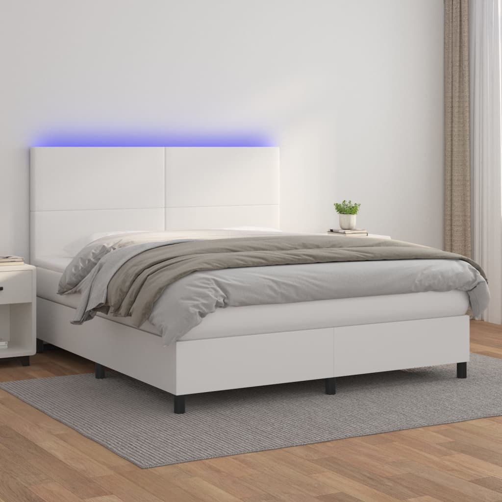Boxspring met matras en LED kunstleer wit 160x200 cm is nu te koop bij PeponiXL, paradijselijk wonen!