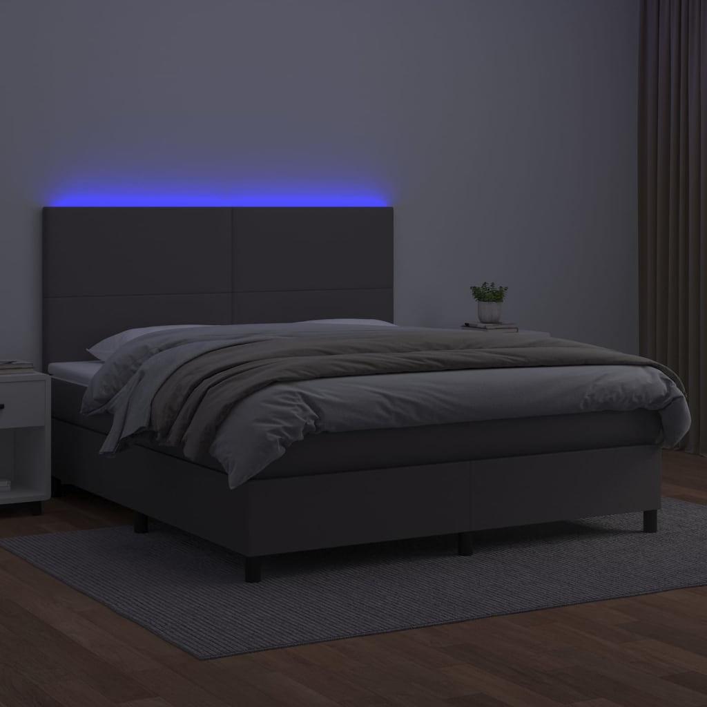 Boxspring met matras en LED kunstleer grijs 160x200 cm is nu te koop bij PeponiXL, paradijselijk wonen!
