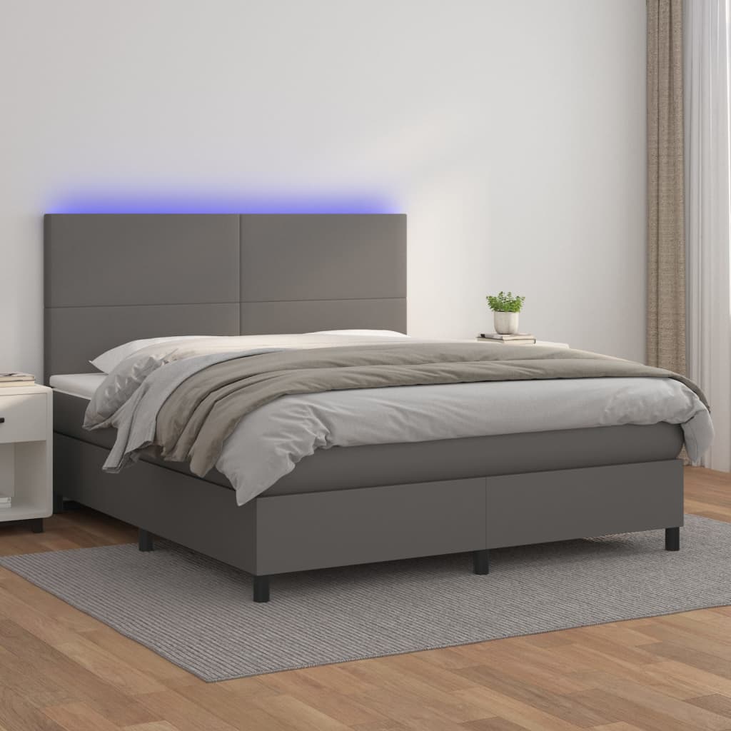 Boxspring met matras en LED kunstleer grijs 160x200 cm is nu te koop bij PeponiXL, paradijselijk wonen!