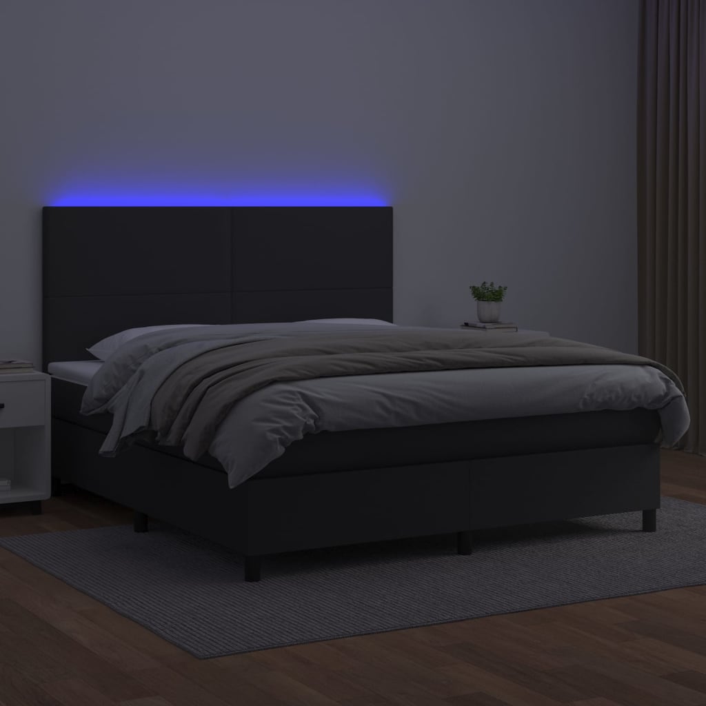 Boxspring met matras en LED kunstleer zwart 180x200 cm is nu te koop bij PeponiXL, paradijselijk wonen!
