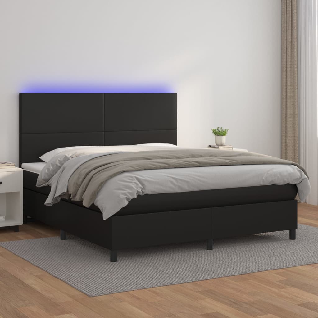 Boxspring met matras en LED kunstleer zwart 180x200 cm is nu te koop bij PeponiXL, paradijselijk wonen!
