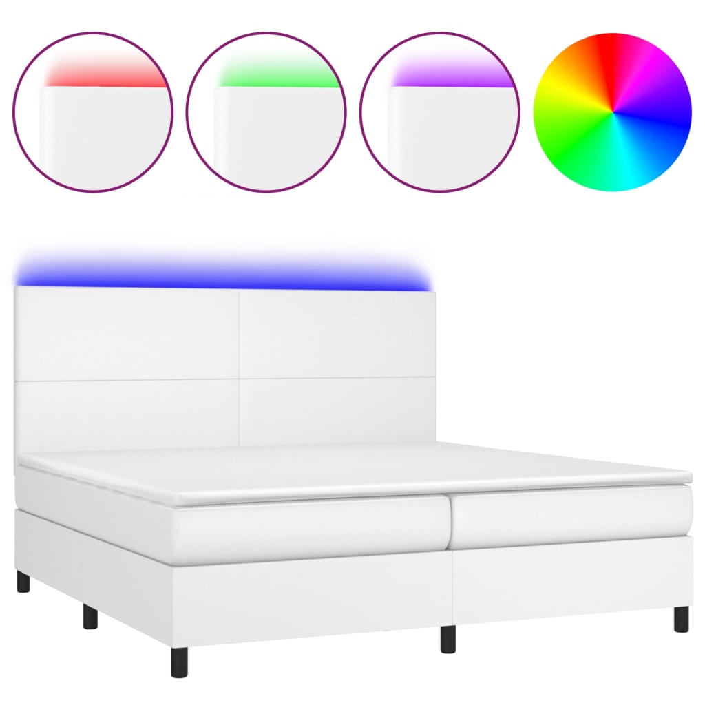 Boxspring met matras en LED kunstleer wit 200x200 cm is nu te koop bij PeponiXL, paradijselijk wonen!