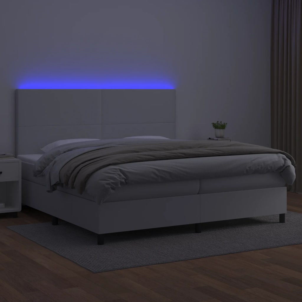 Boxspring met matras en LED kunstleer wit 200x200 cm is nu te koop bij PeponiXL, paradijselijk wonen!