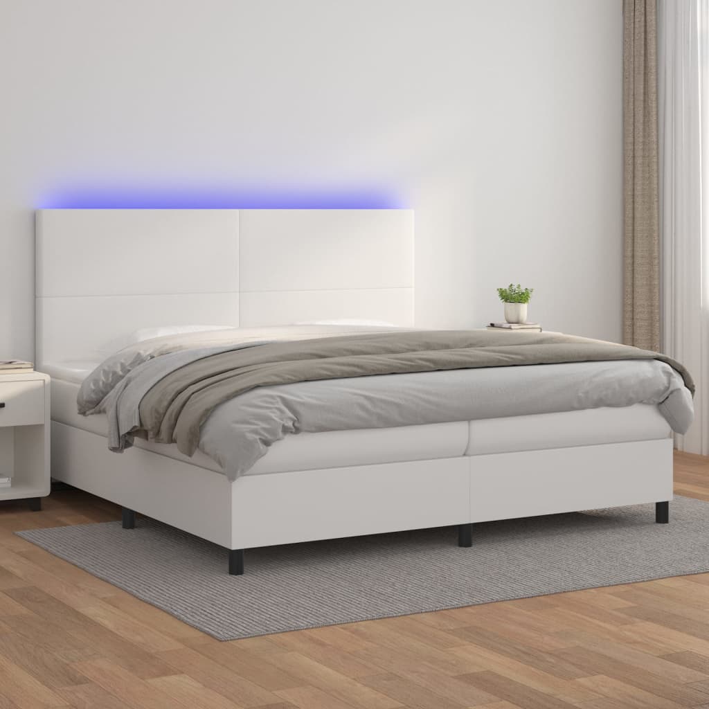 Boxspring met matras en LED kunstleer wit 200x200 cm is nu te koop bij PeponiXL, paradijselijk wonen!