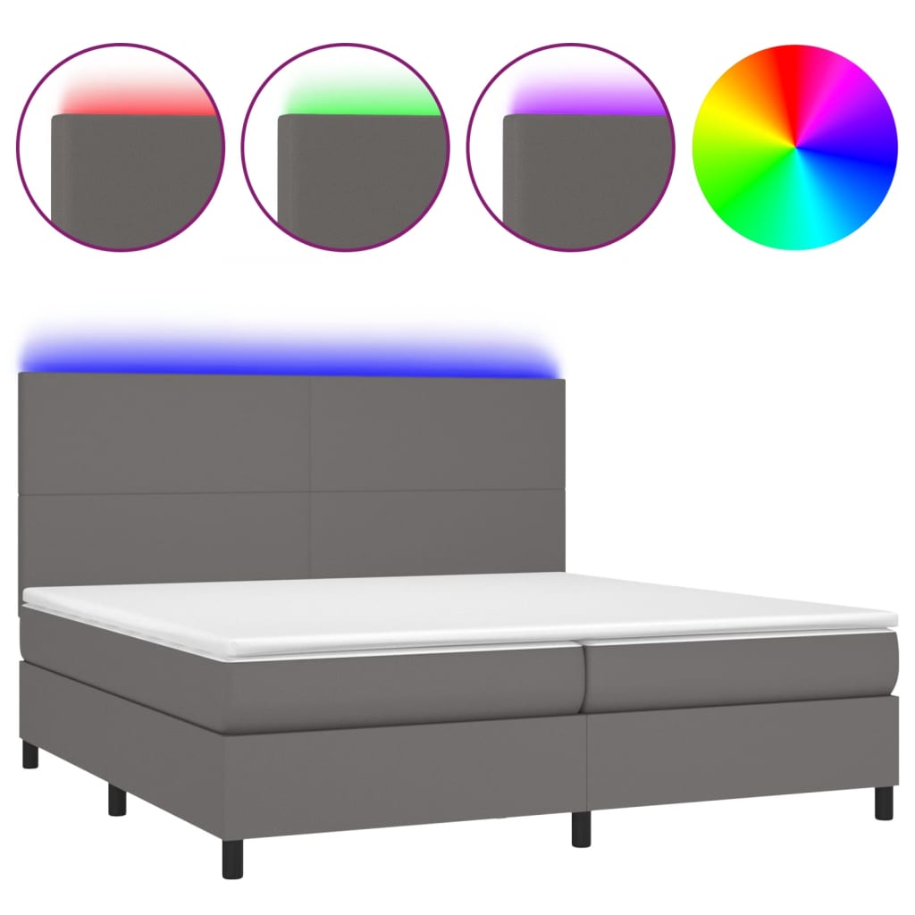 Boxspring met matras en LED kunstleer grijs 200x200 cm is nu te koop bij PeponiXL, paradijselijk wonen!