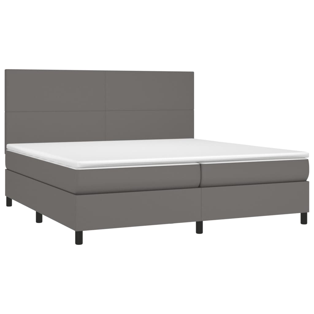 Boxspring met matras en LED kunstleer grijs 200x200 cm is nu te koop bij PeponiXL, paradijselijk wonen!