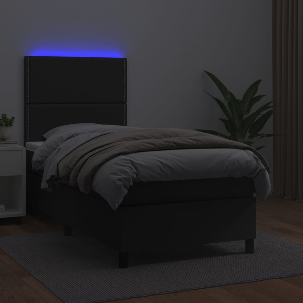 Boxspring met matras en LED kunstleer zwart 90x190 cm is nu te koop bij PeponiXL, paradijselijk wonen!