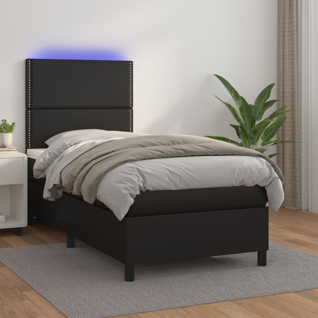 Boxspring met matras en LED kunstleer zwart 90x190 cm is nu te koop bij PeponiXL, paradijselijk wonen!