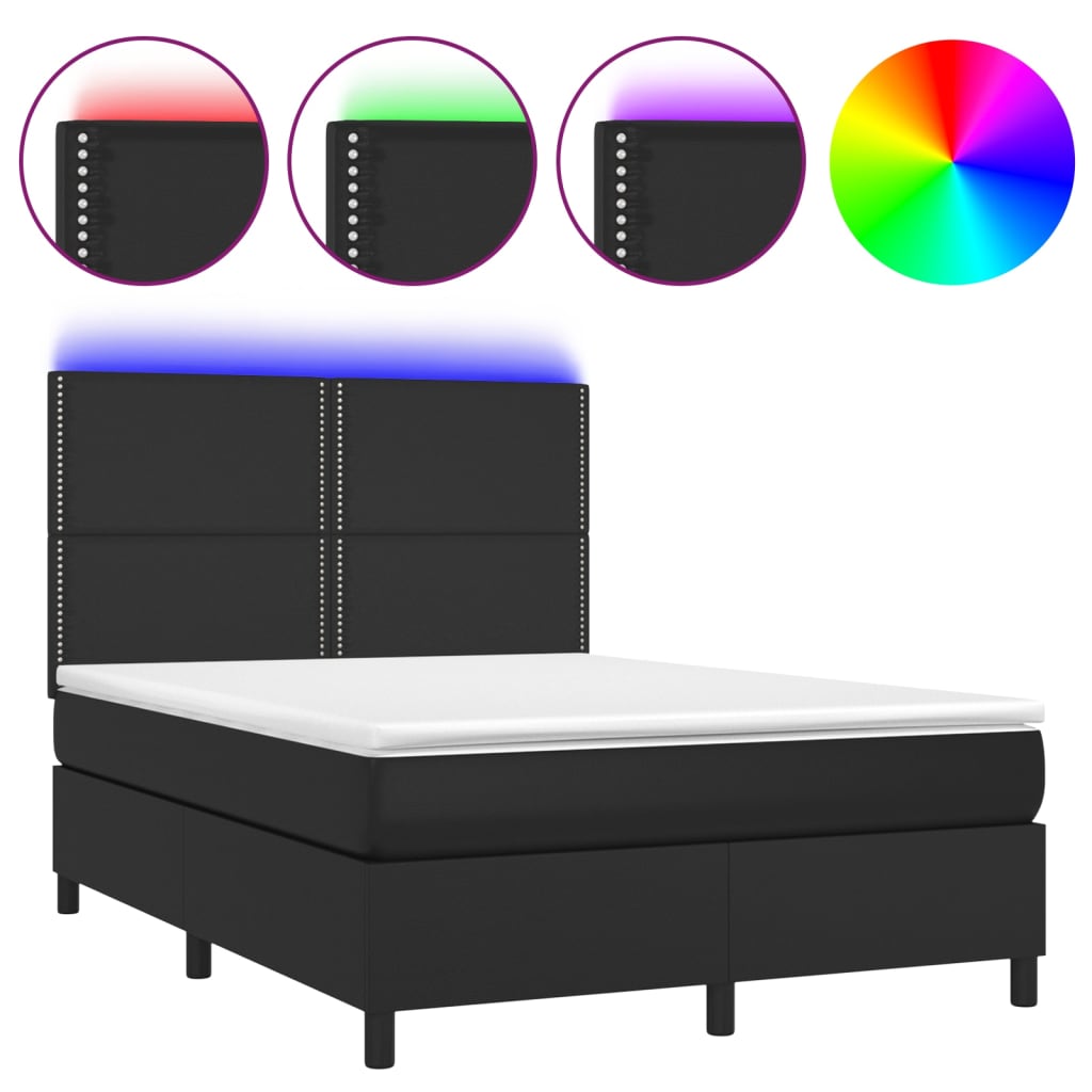 Boxspring met matras en LED kunstleer zwart 140x200 cm is nu te koop bij PeponiXL, paradijselijk wonen!
