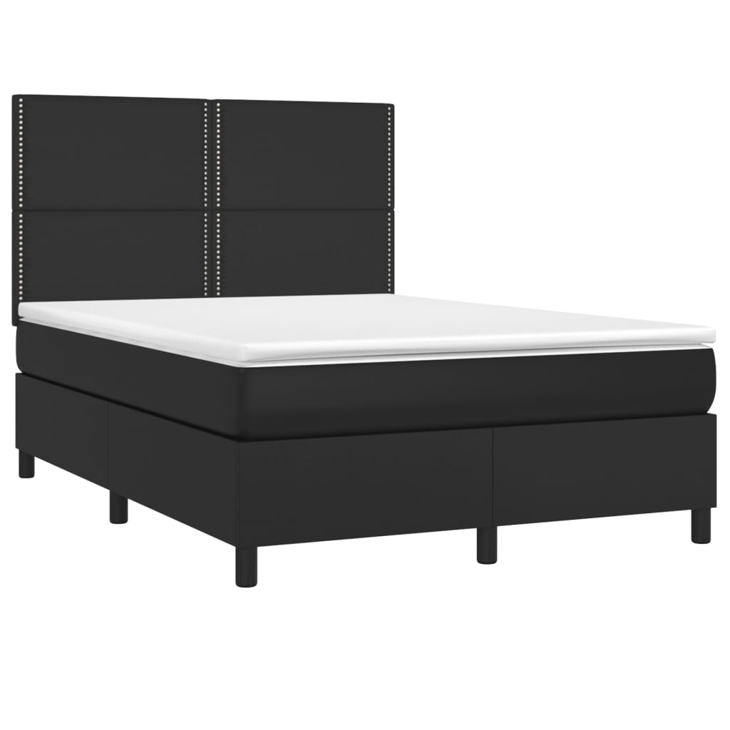 Boxspring met matras en LED kunstleer zwart 140x200 cm is nu te koop bij PeponiXL, paradijselijk wonen!