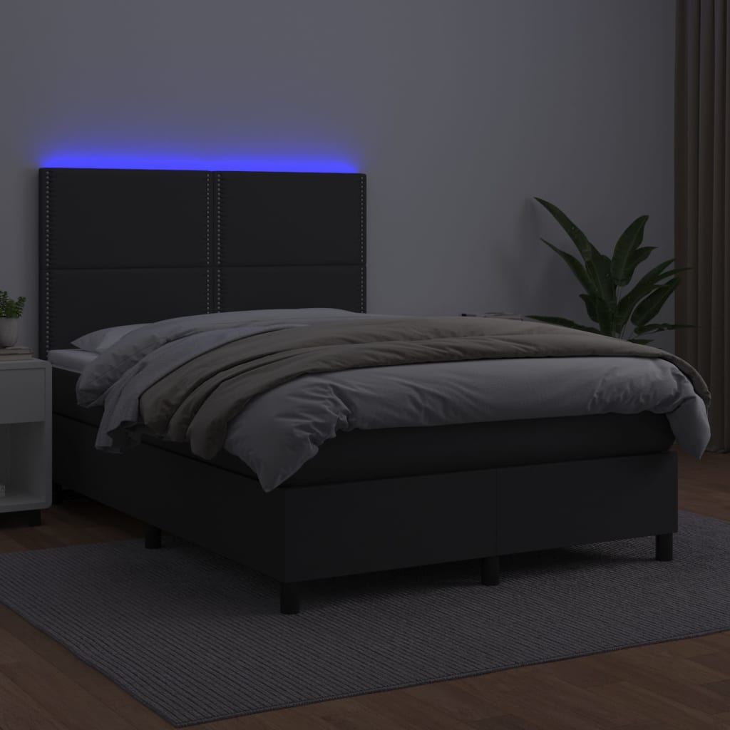 Boxspring met matras en LED kunstleer zwart 140x200 cm is nu te koop bij PeponiXL, paradijselijk wonen!
