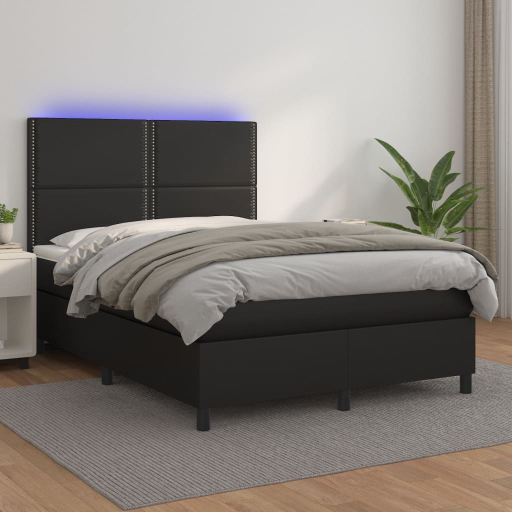 Boxspring met matras en LED kunstleer zwart 140x200 cm is nu te koop bij PeponiXL, paradijselijk wonen!