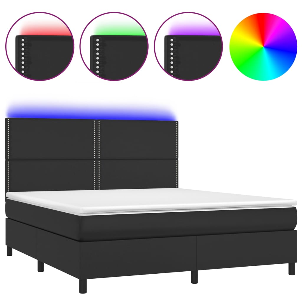 Boxspring met matras en LED kunstleer zwart 180x200 cm is nu te koop bij PeponiXL, paradijselijk wonen!