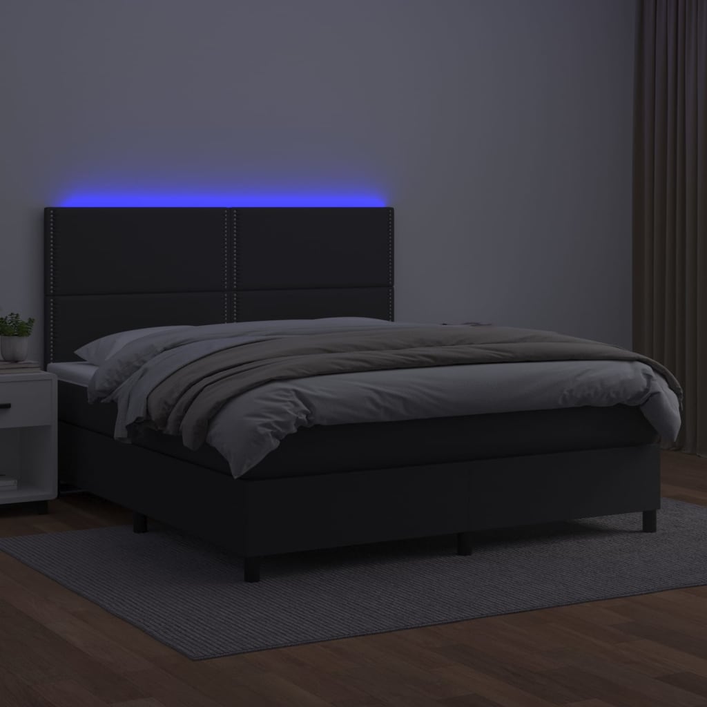 Boxspring met matras en LED kunstleer zwart 180x200 cm is nu te koop bij PeponiXL, paradijselijk wonen!