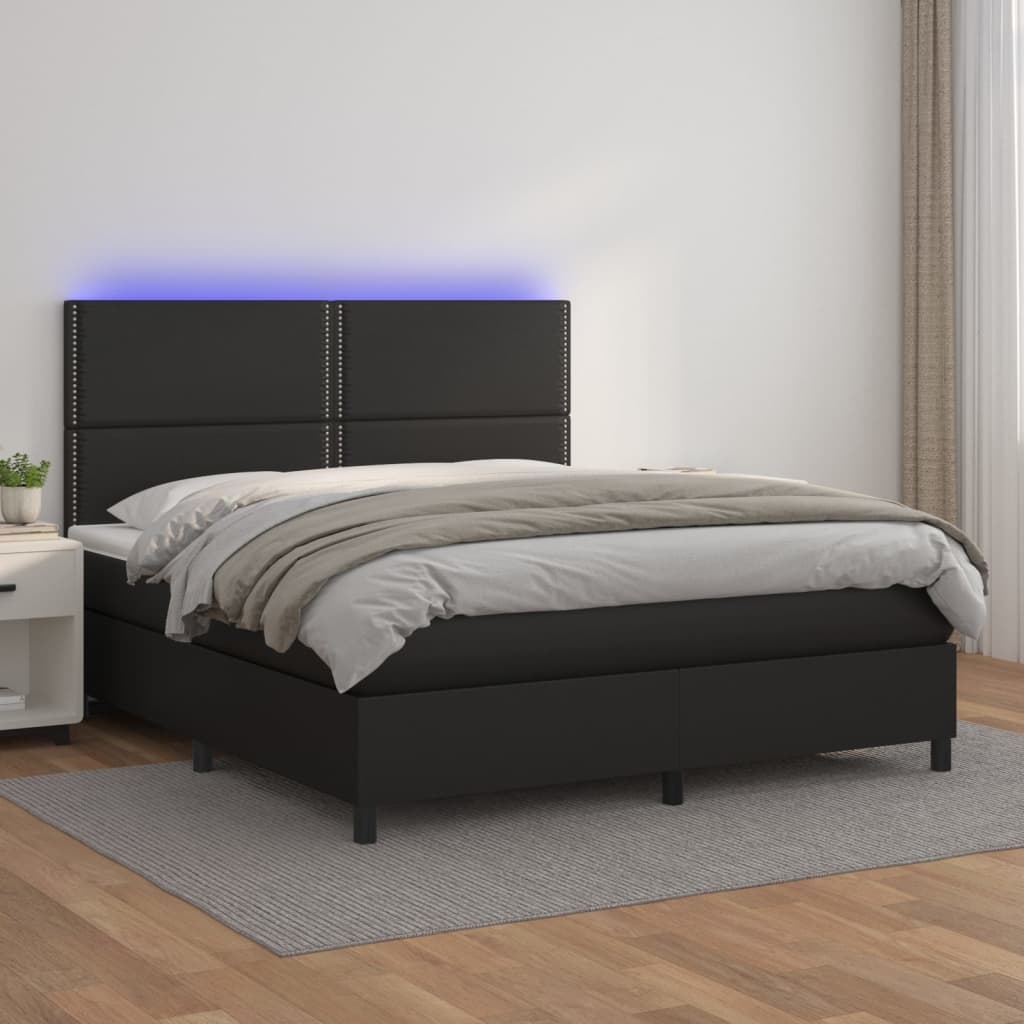 Boxspring met matras en LED kunstleer zwart 180x200 cm is nu te koop bij PeponiXL, paradijselijk wonen!