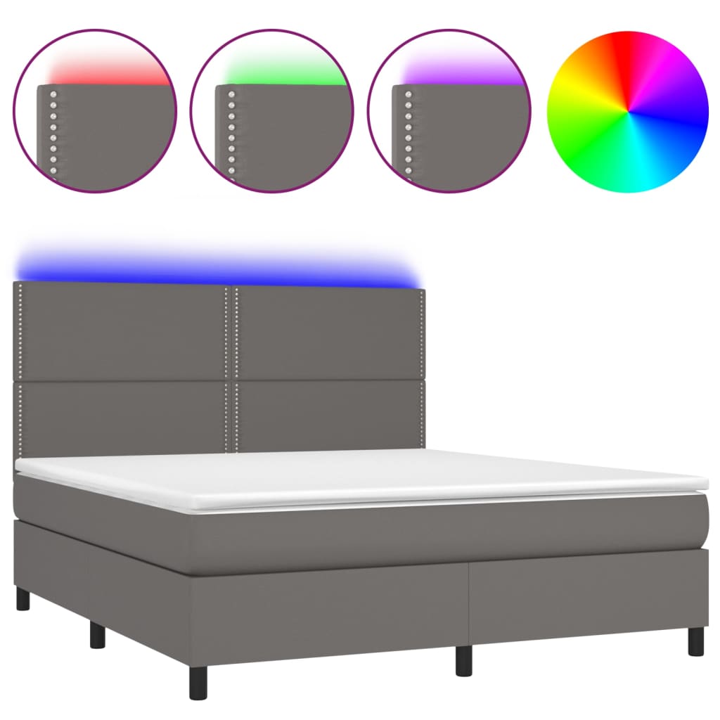 Boxspring met matras en LED kunstleer grijs 180x200 cm is nu te koop bij PeponiXL, paradijselijk wonen!