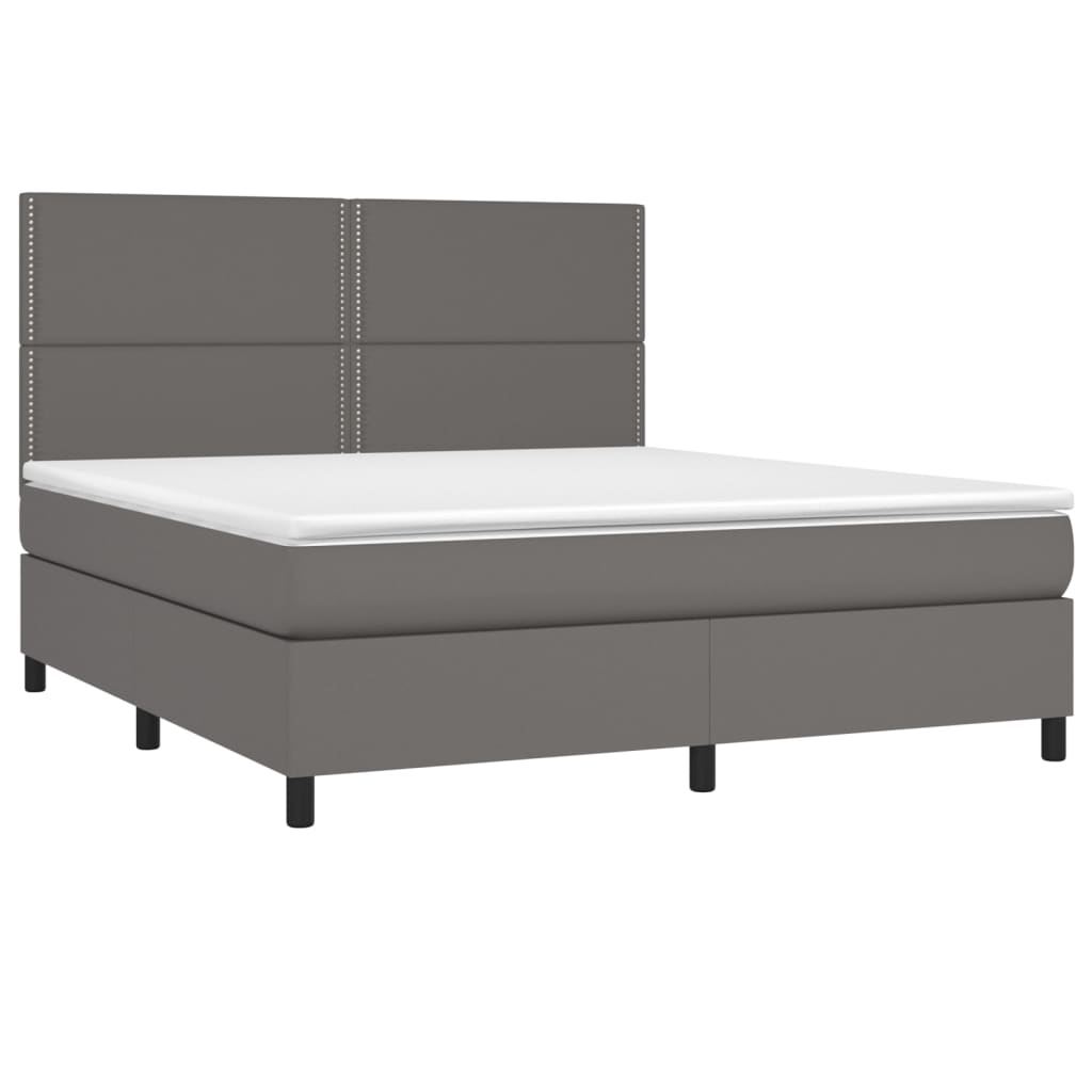 Boxspring met matras en LED kunstleer grijs 180x200 cm is nu te koop bij PeponiXL, paradijselijk wonen!