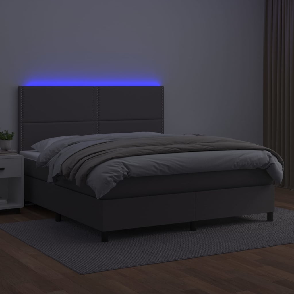 Boxspring met matras en LED kunstleer grijs 180x200 cm is nu te koop bij PeponiXL, paradijselijk wonen!
