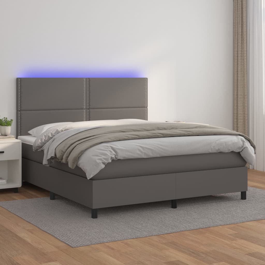 Boxspring met matras en LED kunstleer grijs 180x200 cm is nu te koop bij PeponiXL, paradijselijk wonen!