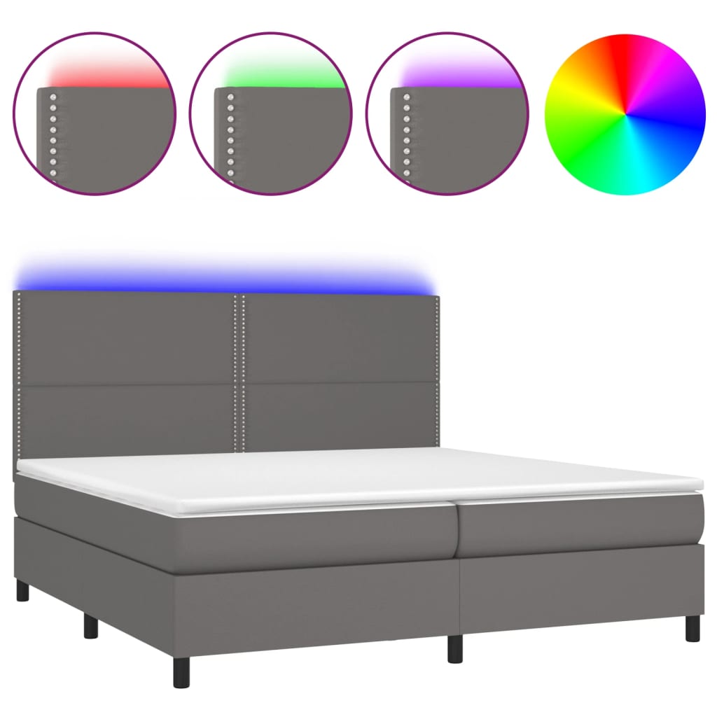 Boxspring met matras en LED kunstleer grijs 200x200 cm is nu te koop bij PeponiXL, paradijselijk wonen!