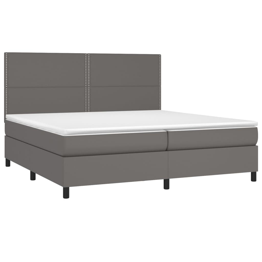 Boxspring met matras en LED kunstleer grijs 200x200 cm is nu te koop bij PeponiXL, paradijselijk wonen!