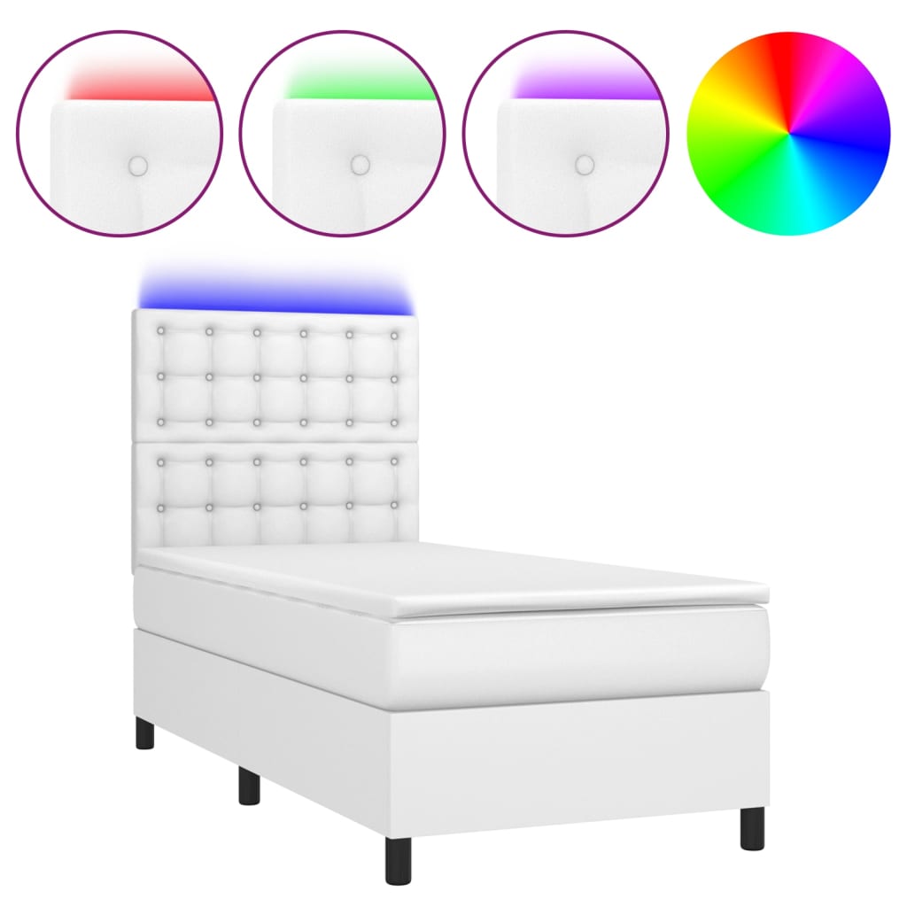 Boxspring met matras en LED kunstleer wit 80x200 cm is nu te koop bij PeponiXL, paradijselijk wonen!