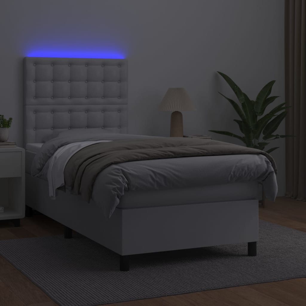 Boxspring met matras en LED kunstleer wit 80x200 cm is nu te koop bij PeponiXL, paradijselijk wonen!