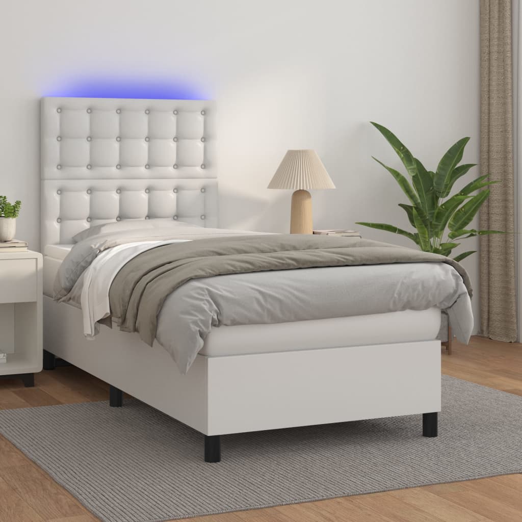 Boxspring met matras en LED kunstleer wit 80x200 cm is nu te koop bij PeponiXL, paradijselijk wonen!