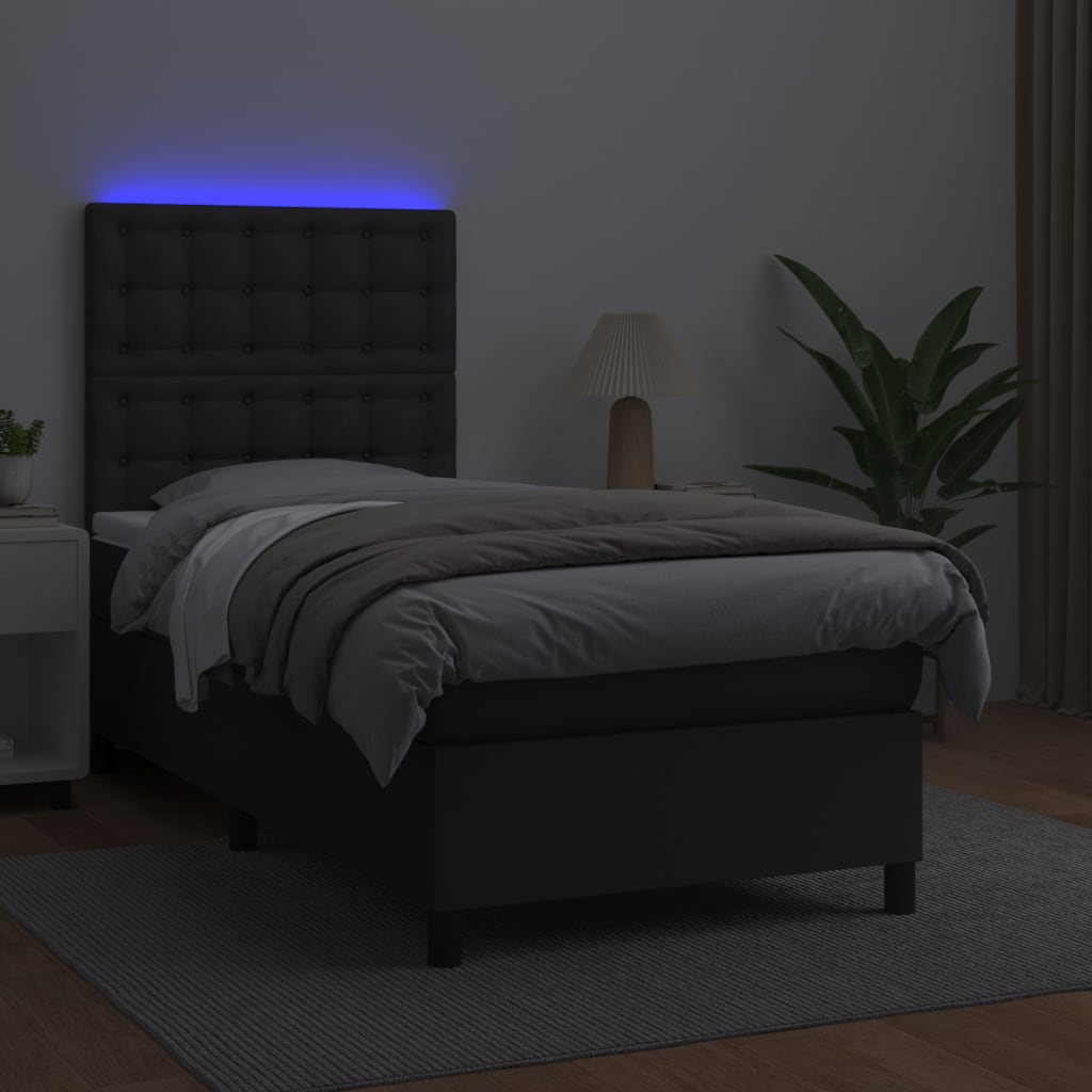Boxspring met matras en LED kunstleer zwart 90x190 cm is nu te koop bij PeponiXL, paradijselijk wonen!