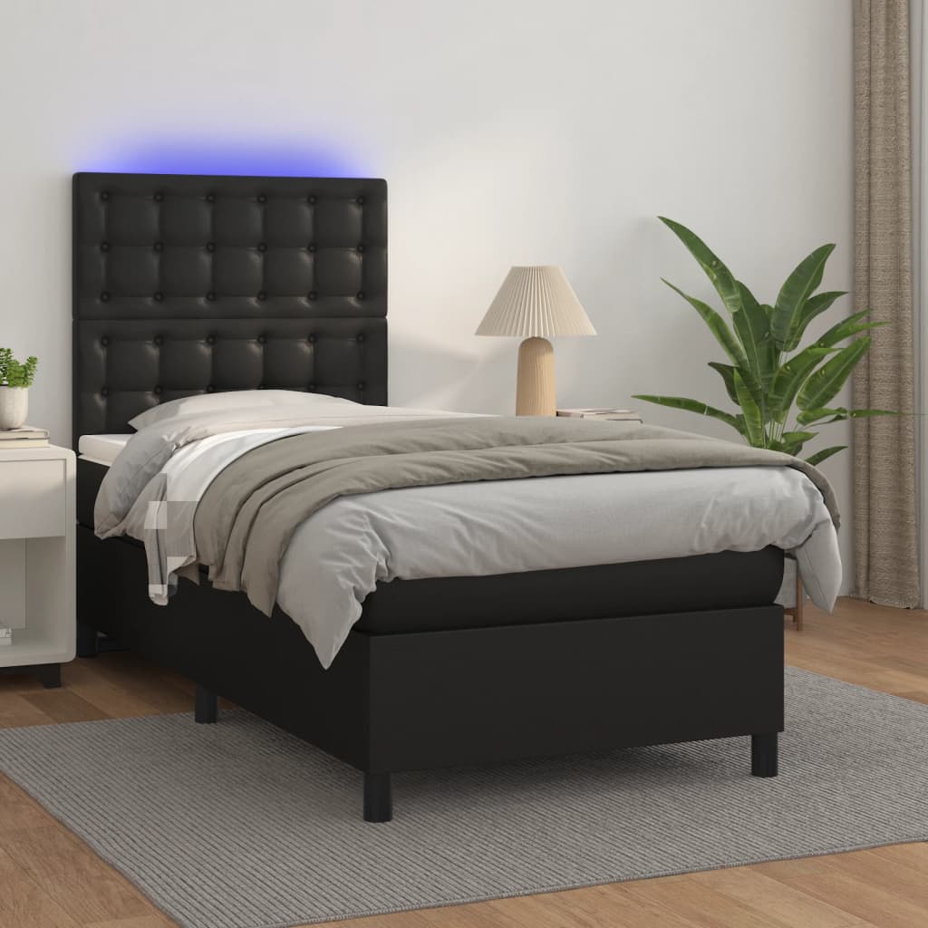 Boxspring met matras en LED kunstleer zwart 90x190 cm is nu te koop bij PeponiXL, paradijselijk wonen!