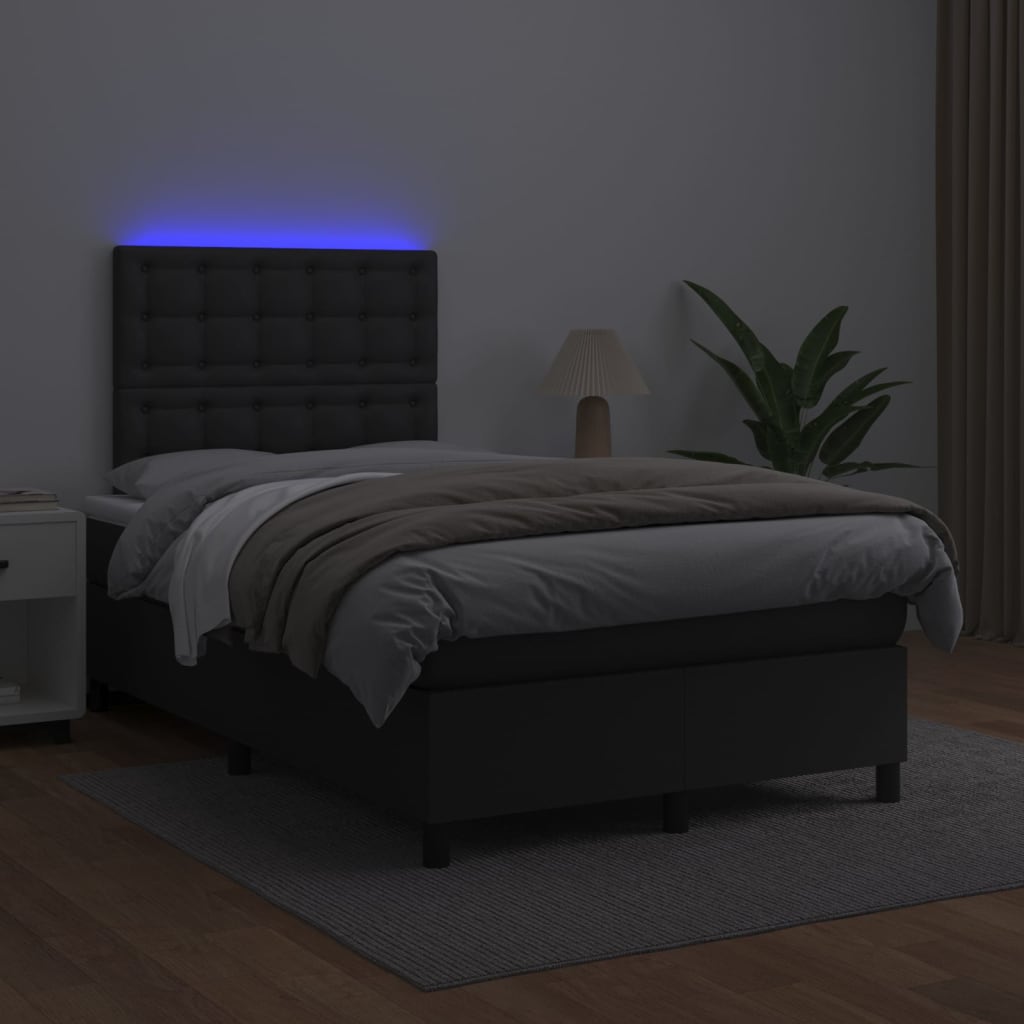 Boxspring met matras en LED kunstleer zwart 120x200 cm is nu te koop bij PeponiXL, paradijselijk wonen!