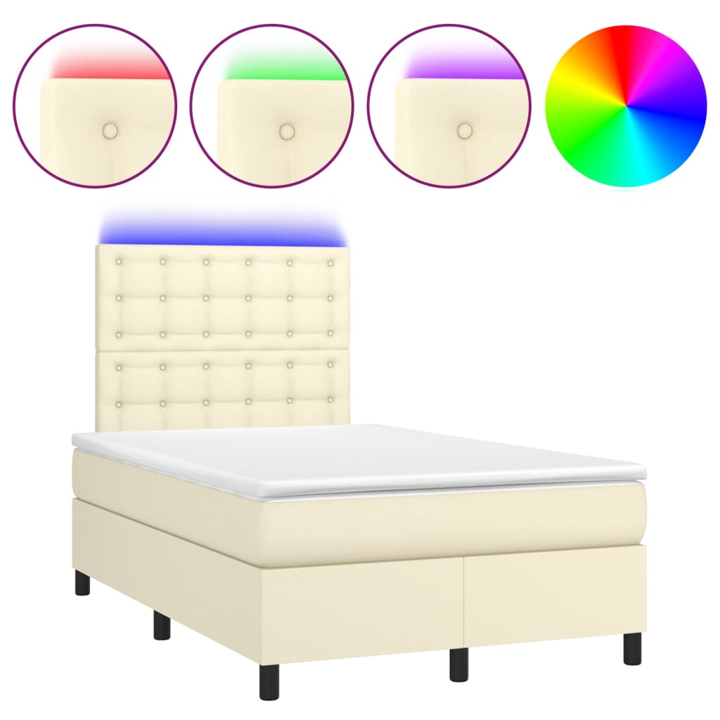 Boxspring met matras en LED kunstleer crèmekleurig 120x200 cm is nu te koop bij PeponiXL, paradijselijk wonen!