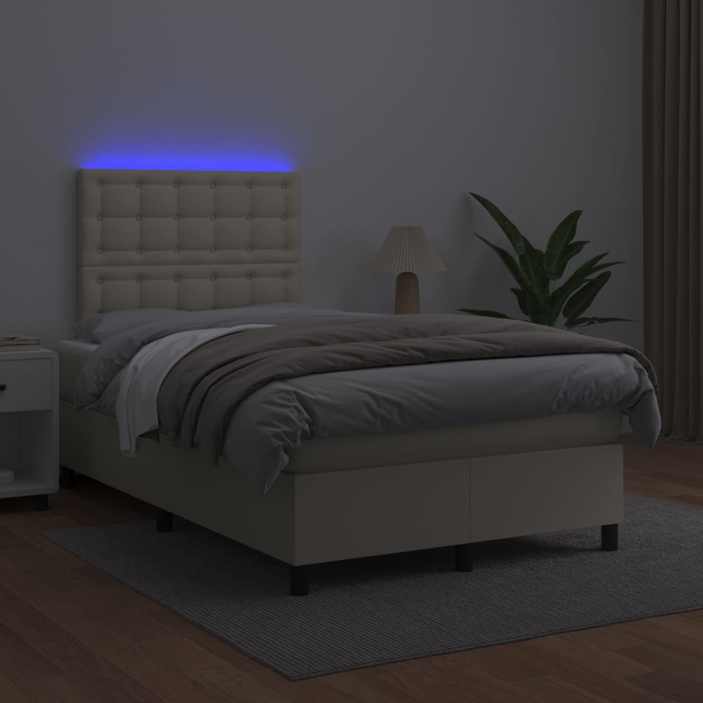 Boxspring met matras en LED kunstleer crèmekleurig 120x200 cm is nu te koop bij PeponiXL, paradijselijk wonen!