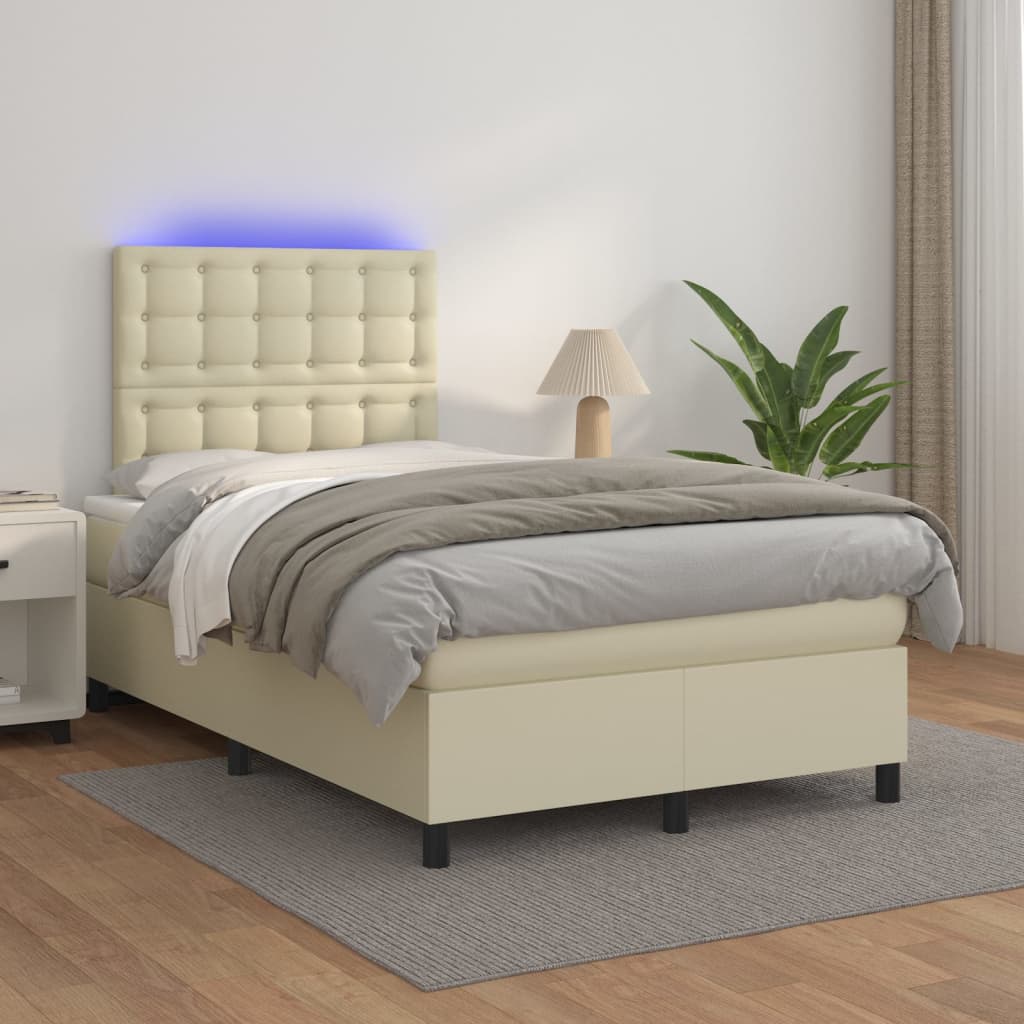 Boxspring met matras en LED kunstleer crèmekleurig 120x200 cm is nu te koop bij PeponiXL, paradijselijk wonen!