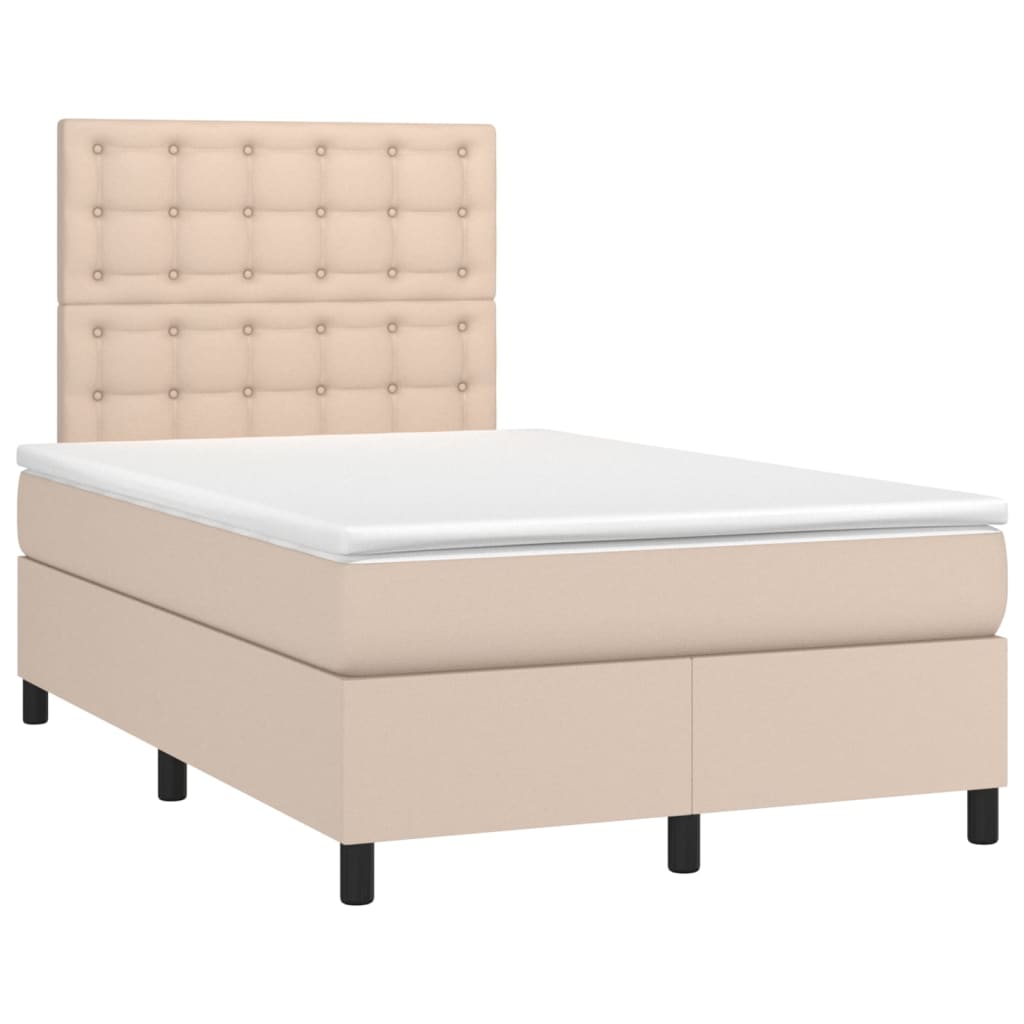 Boxspring met matras en LED kunstleer cappuccinokleur 120x200cm is nu te koop bij PeponiXL, paradijselijk wonen!