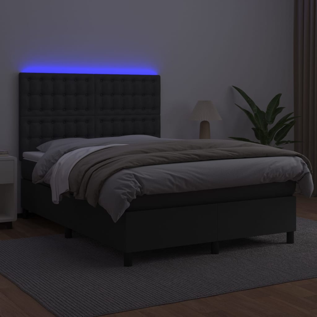 Boxspring met matras en LED kunstleer zwart 140x190 cm is nu te koop bij PeponiXL, paradijselijk wonen!