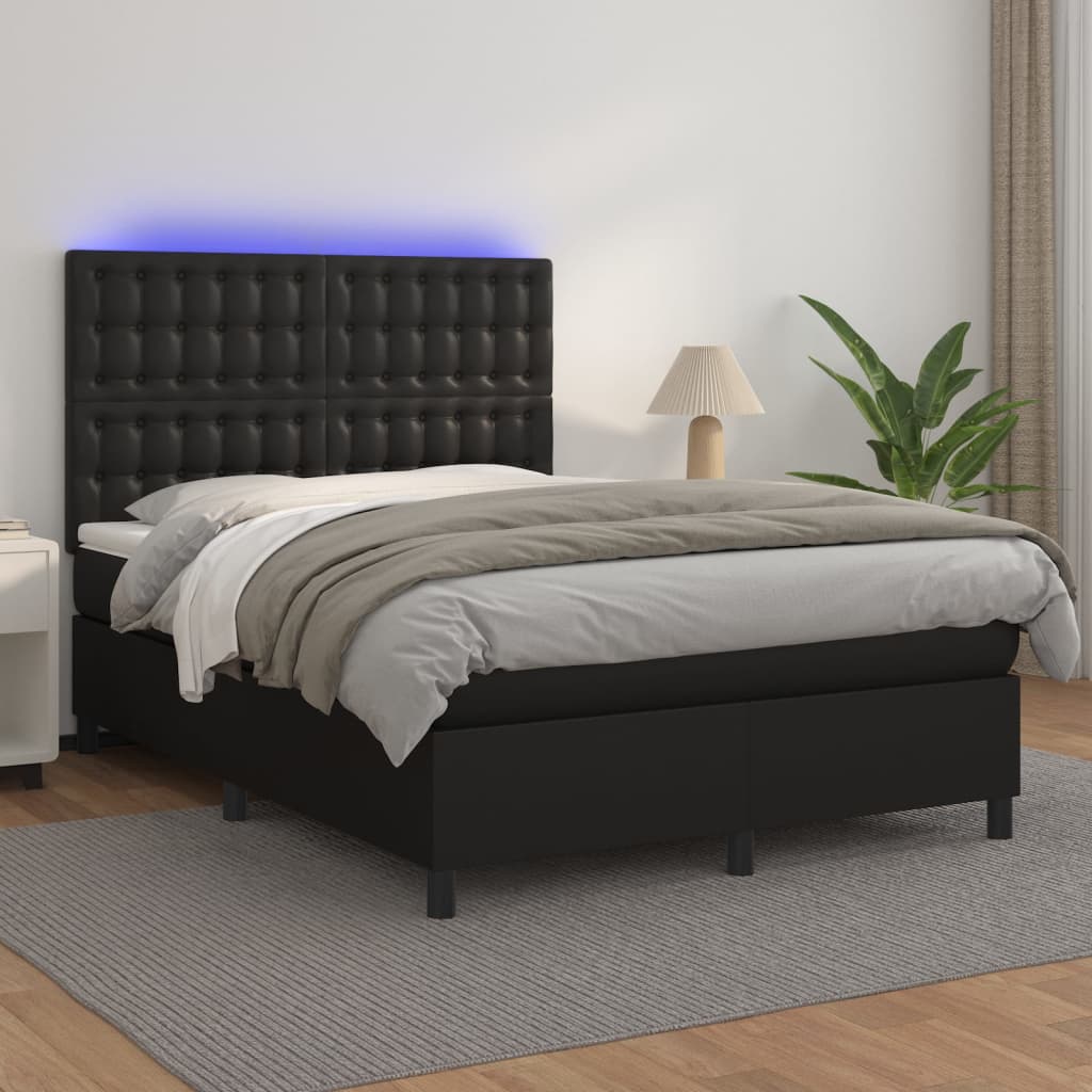 Boxspring met matras en LED kunstleer zwart 140x190 cm is nu te koop bij PeponiXL, paradijselijk wonen!
