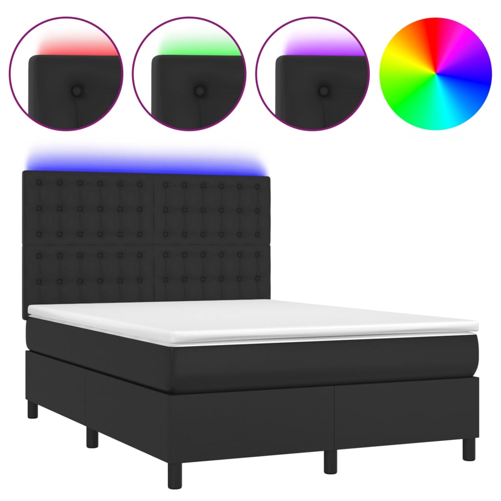 Boxspring met matras en LED kunstleer zwart 140x200 cm is nu te koop bij PeponiXL, paradijselijk wonen!