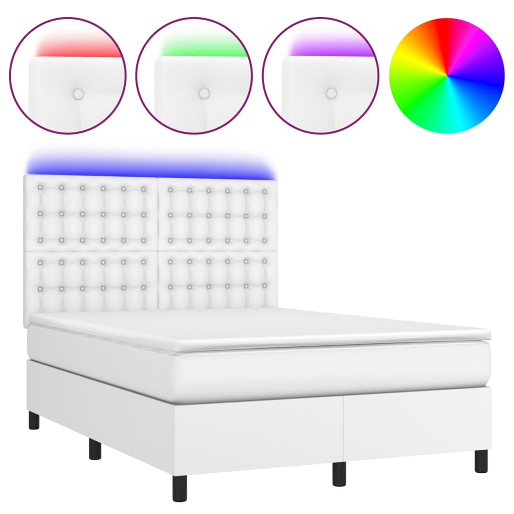 Boxspring met matras en LED kunstleer wit 140x200 cm is nu te koop bij PeponiXL, paradijselijk wonen!