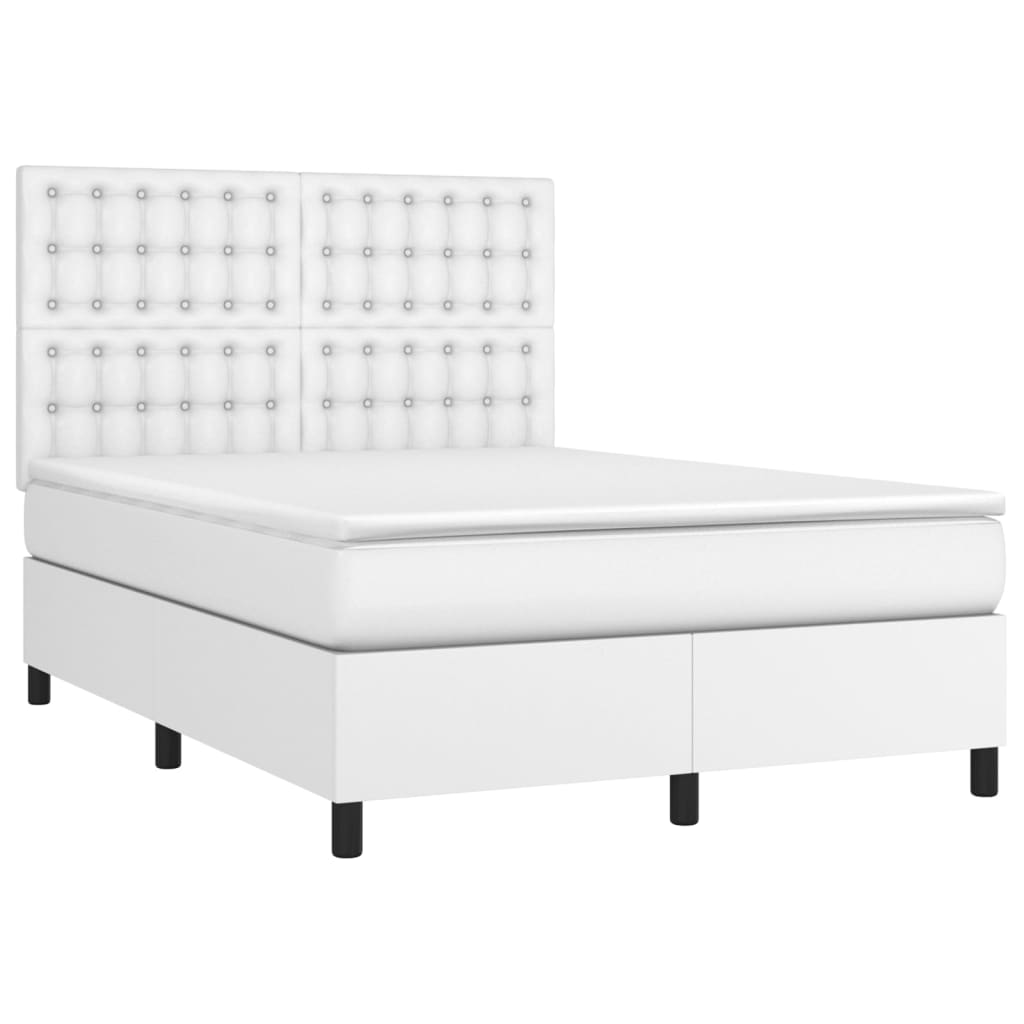 Boxspring met matras en LED kunstleer wit 140x200 cm is nu te koop bij PeponiXL, paradijselijk wonen!