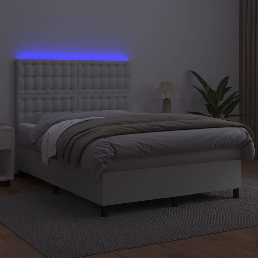 Boxspring met matras en LED kunstleer wit 140x200 cm is nu te koop bij PeponiXL, paradijselijk wonen!