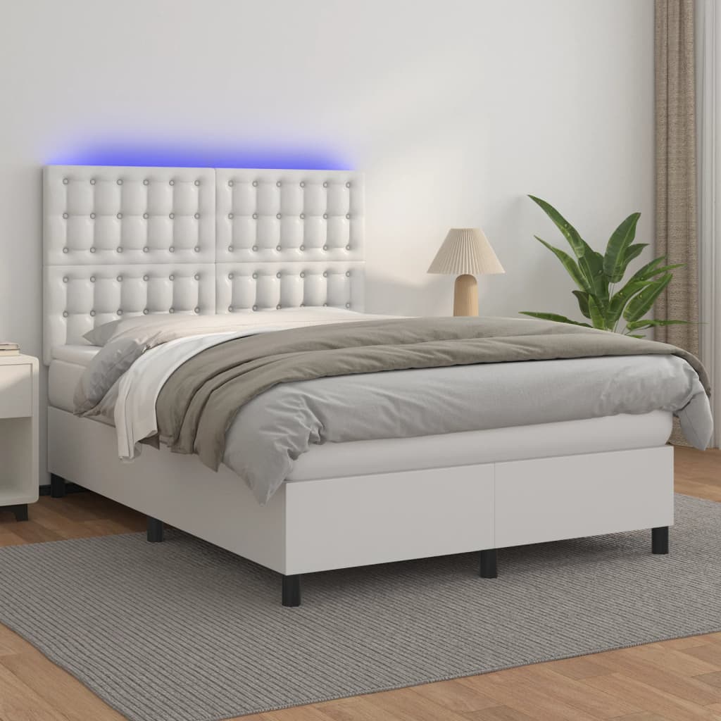 Boxspring met matras en LED kunstleer wit 140x200 cm is nu te koop bij PeponiXL, paradijselijk wonen!