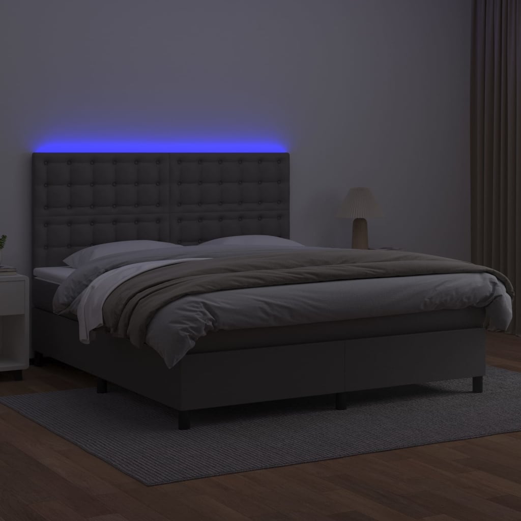 Boxspring met matras en LED kunstleer grijs 160x200 cm is nu te koop bij PeponiXL, paradijselijk wonen!