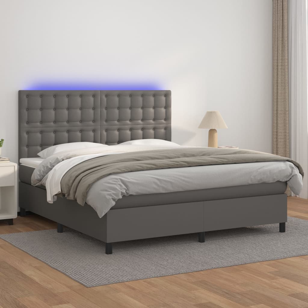 Boxspring met matras en LED kunstleer grijs 160x200 cm is nu te koop bij PeponiXL, paradijselijk wonen!