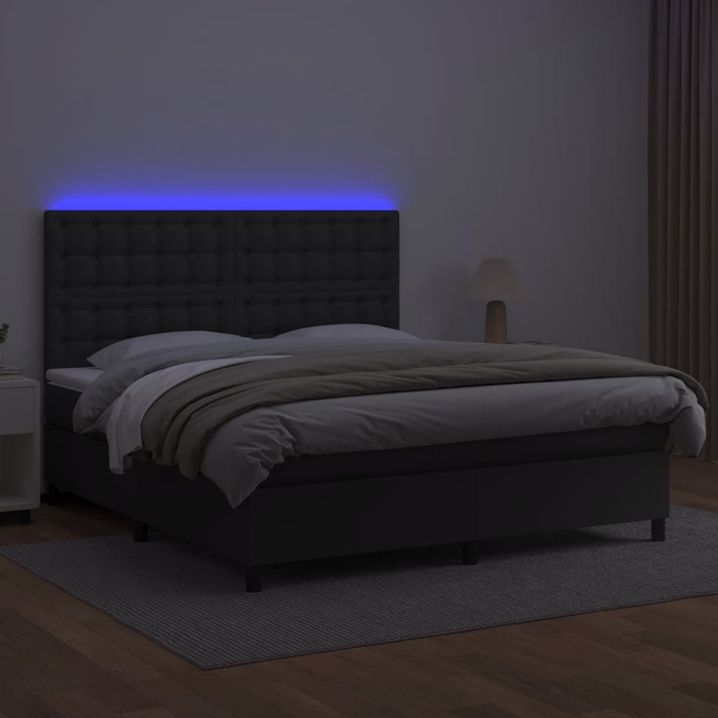 Boxspring met matras en LED kunstleer zwart 180x200 cm is nu te koop bij PeponiXL, paradijselijk wonen!