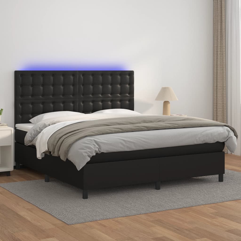 Boxspring met matras en LED kunstleer zwart 180x200 cm is nu te koop bij PeponiXL, paradijselijk wonen!