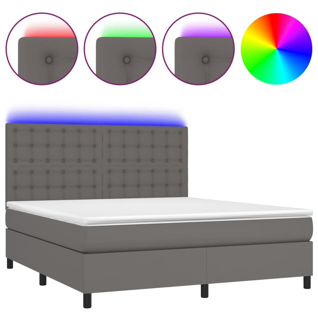 Boxspring met matras en LED kunstleer grijs 180x200 cm is nu te koop bij PeponiXL, paradijselijk wonen!
