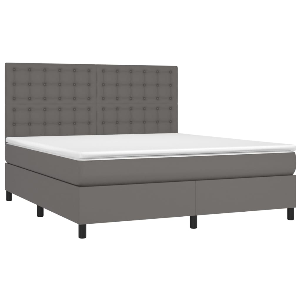 Boxspring met matras en LED kunstleer grijs 180x200 cm is nu te koop bij PeponiXL, paradijselijk wonen!