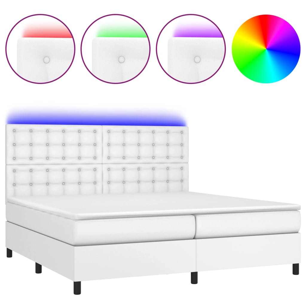 Boxspring met matras en LED kunstleer wit 200x200 cm is nu te koop bij PeponiXL, paradijselijk wonen!